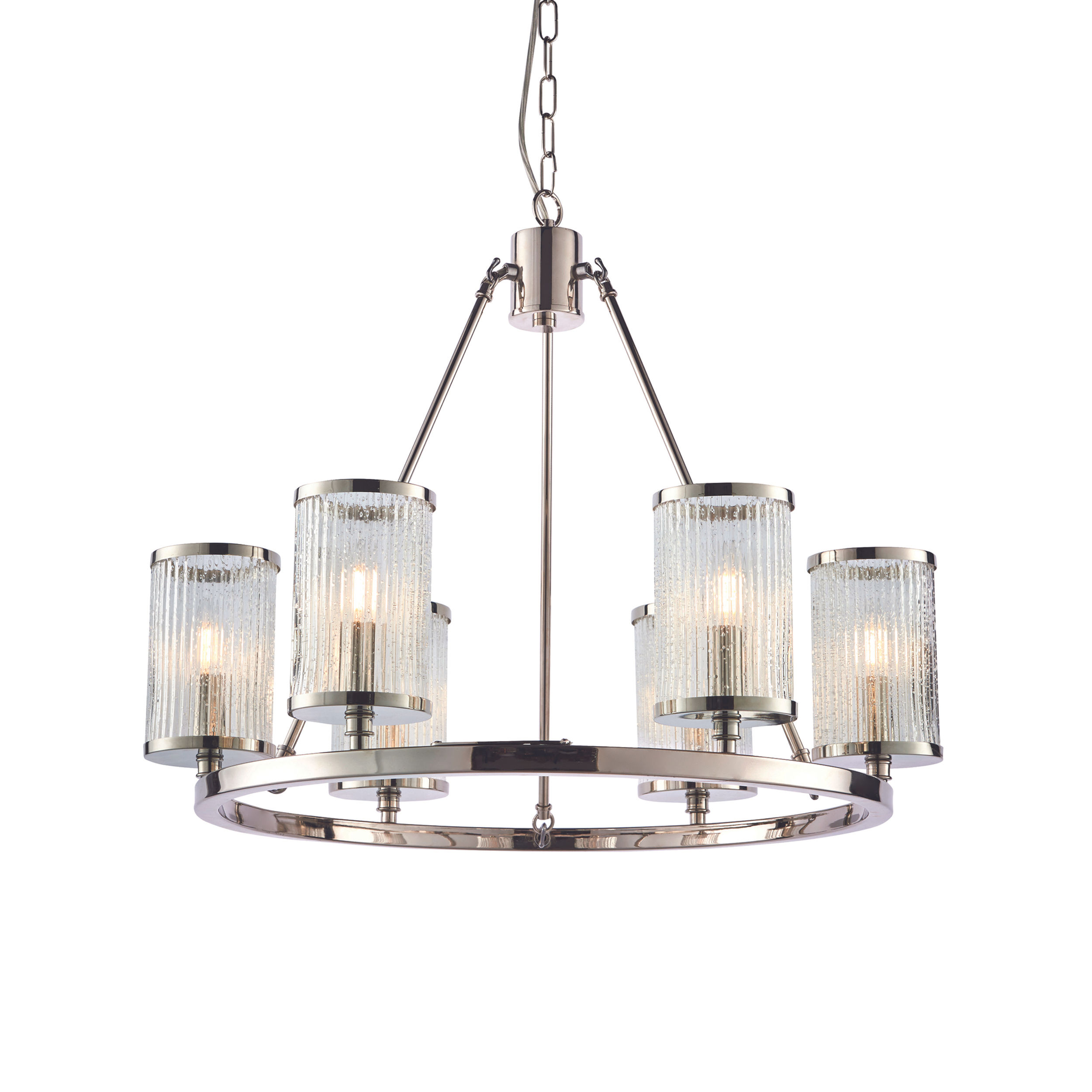 East 6 Light Bright Nickel Plate Multi-Arm Pendant Light