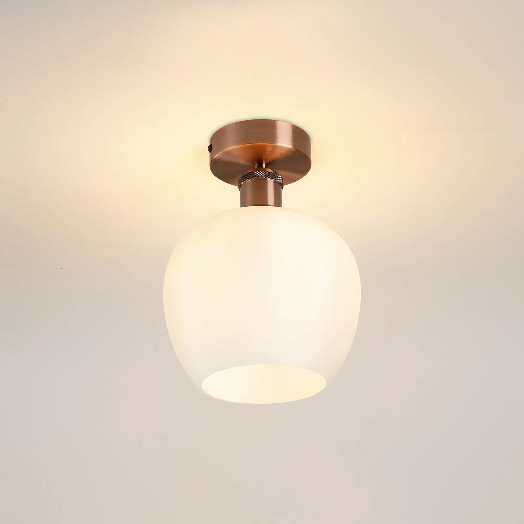 Mavis 1 Light Antique Copper & Opal Glass Semi-Flush Ceiling Light