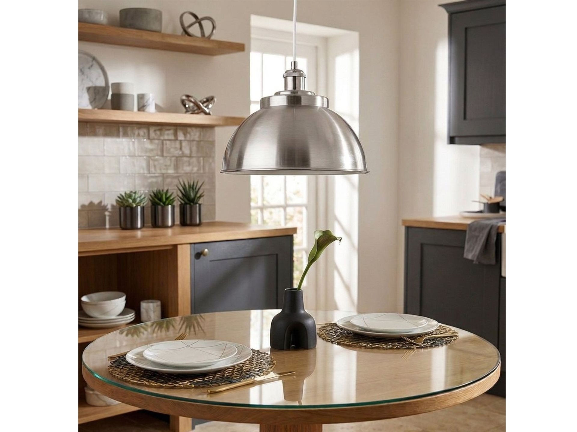 Genoa 1 Light Brushed Steel Single Pendant Light