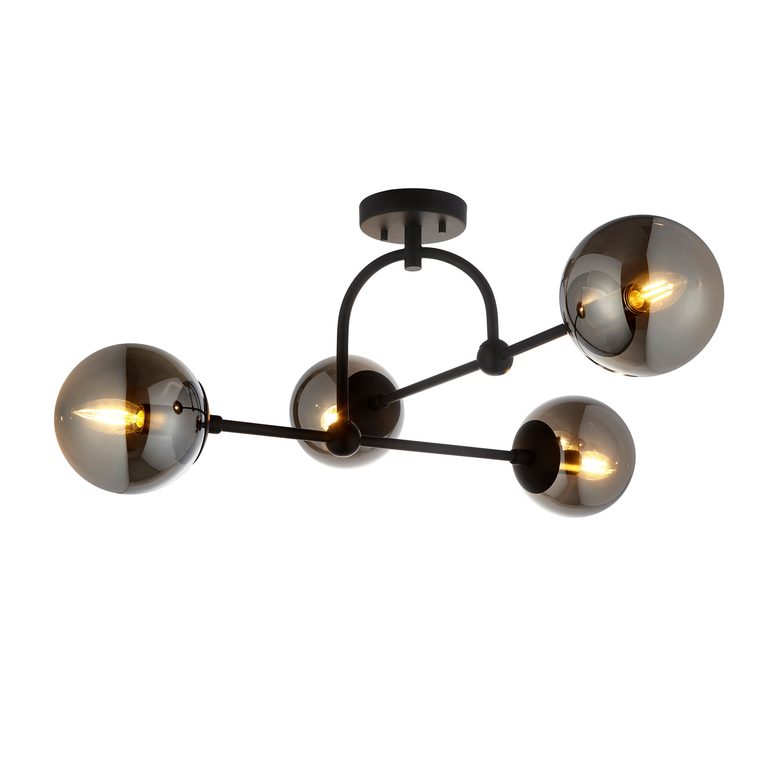 Molecule 4 Light Matt Black Semi-Flush Ceiling Light