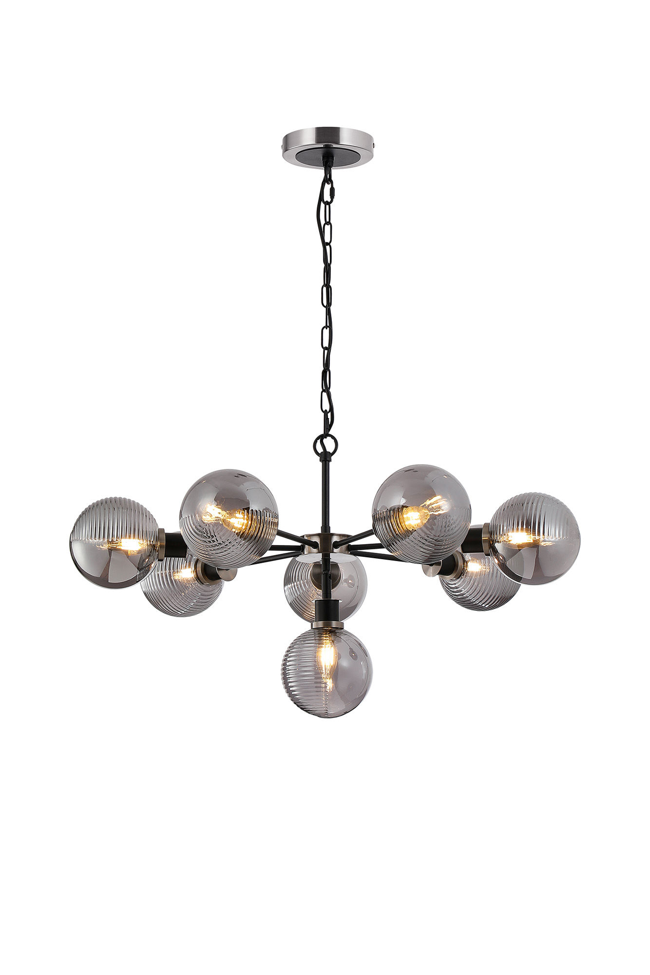 Cairo 8 Light Satin Nickel / Black Multi-Arm Ceiling Pendant