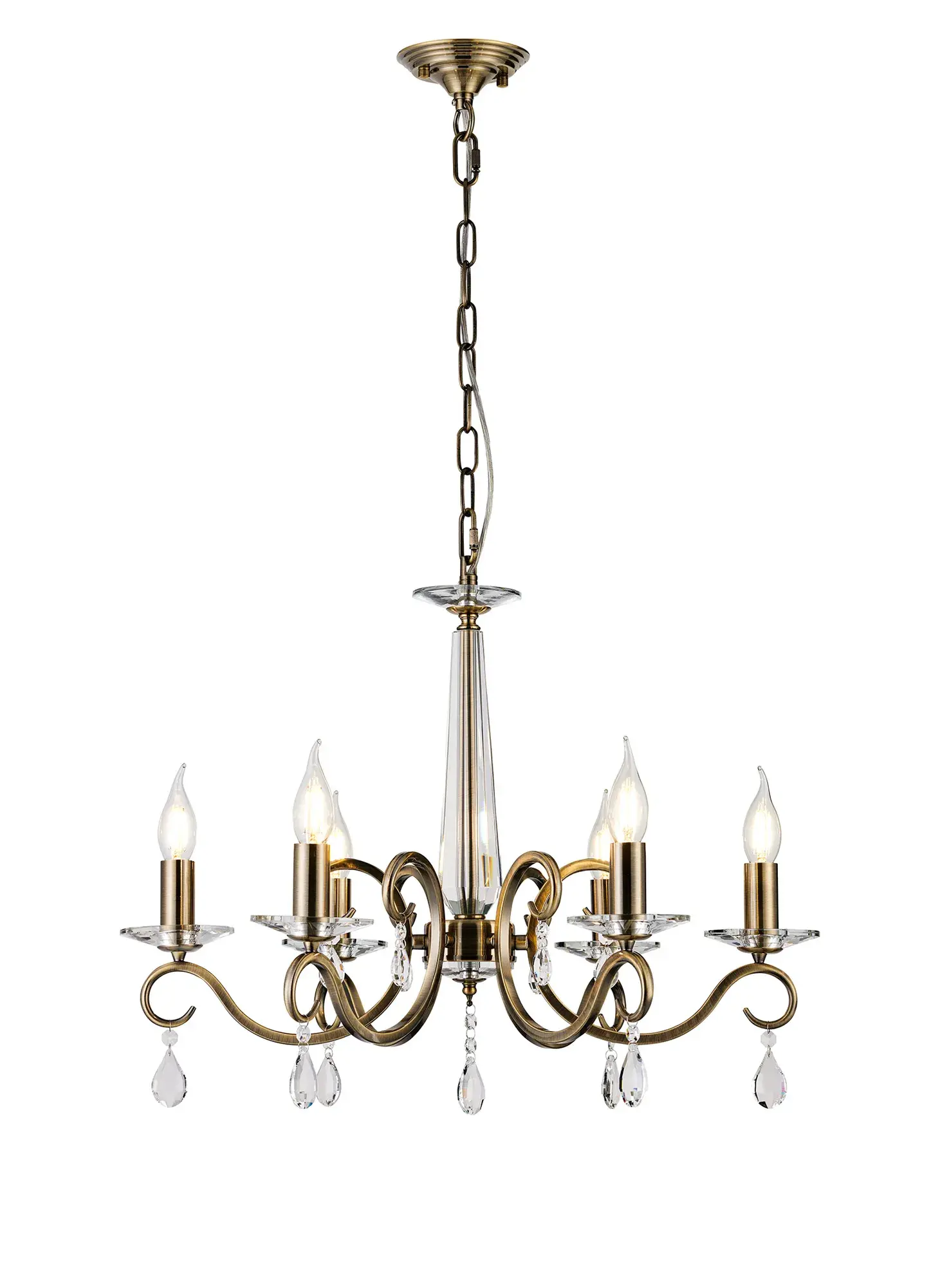 Grace 6 Light Antique Brass Multi-Arm Pendant Light