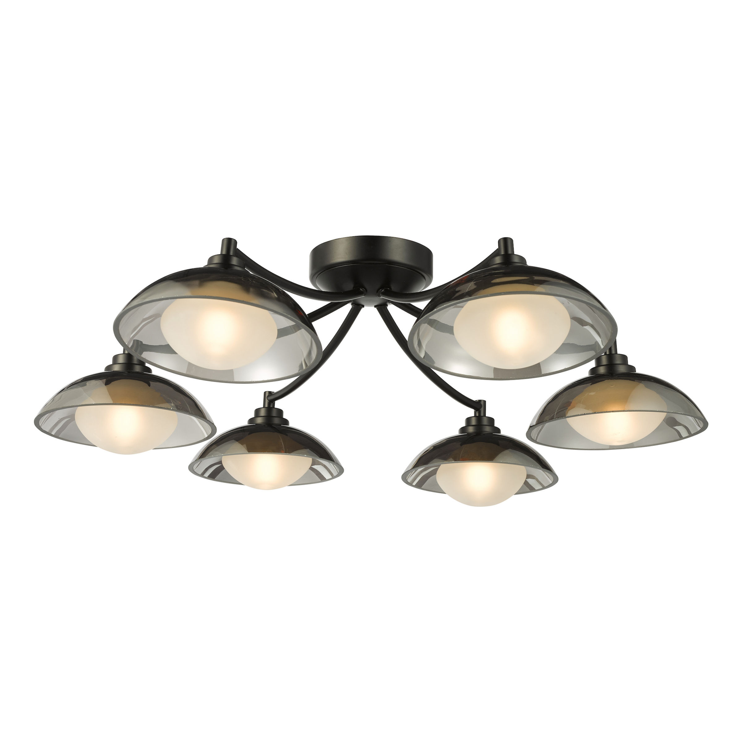Aliyah 6 Light Matt Black & Smoked Glass Flush Ceiling Light