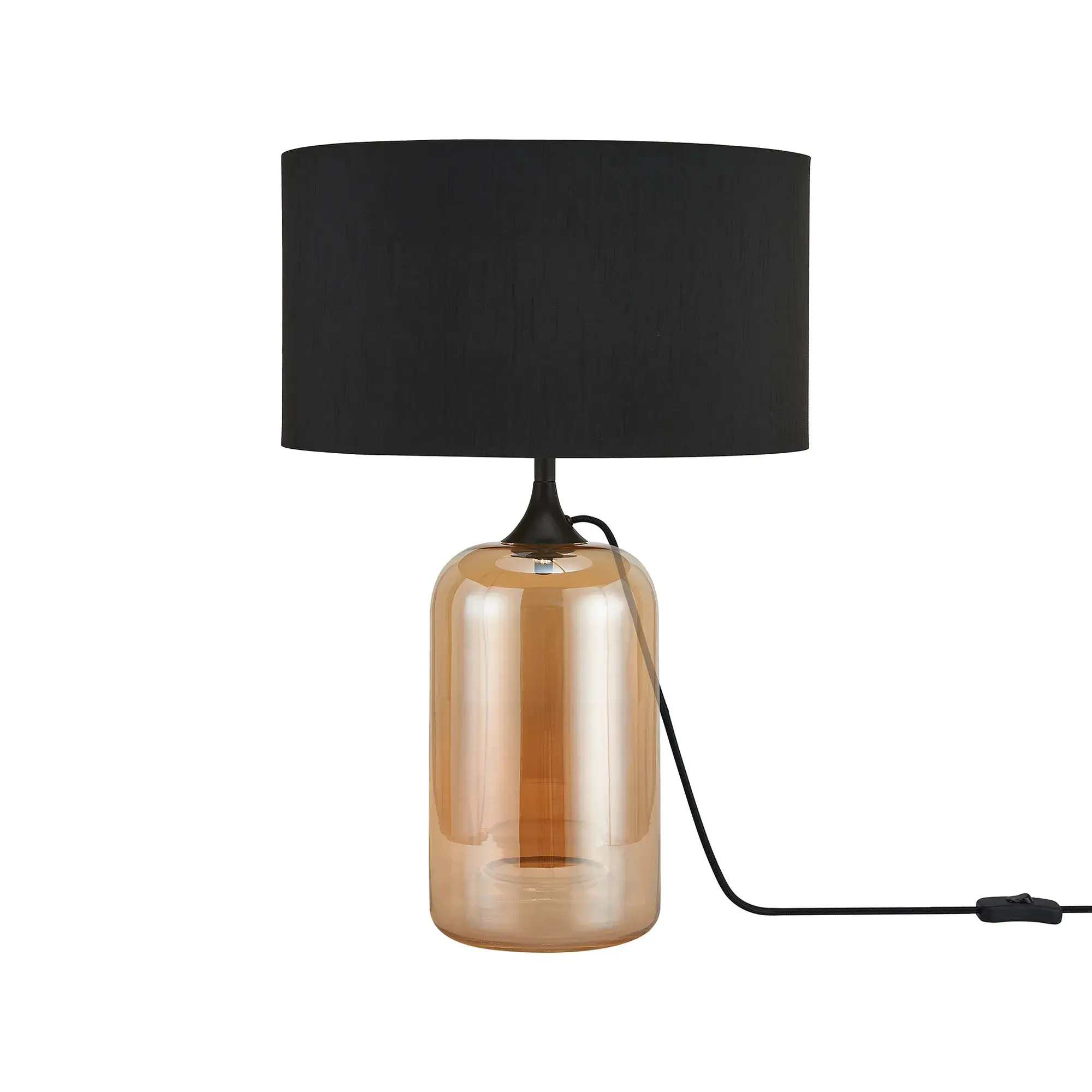 Giovanni 1 Light Amber Cylinder Glass Table Lamp C/W Black Shade