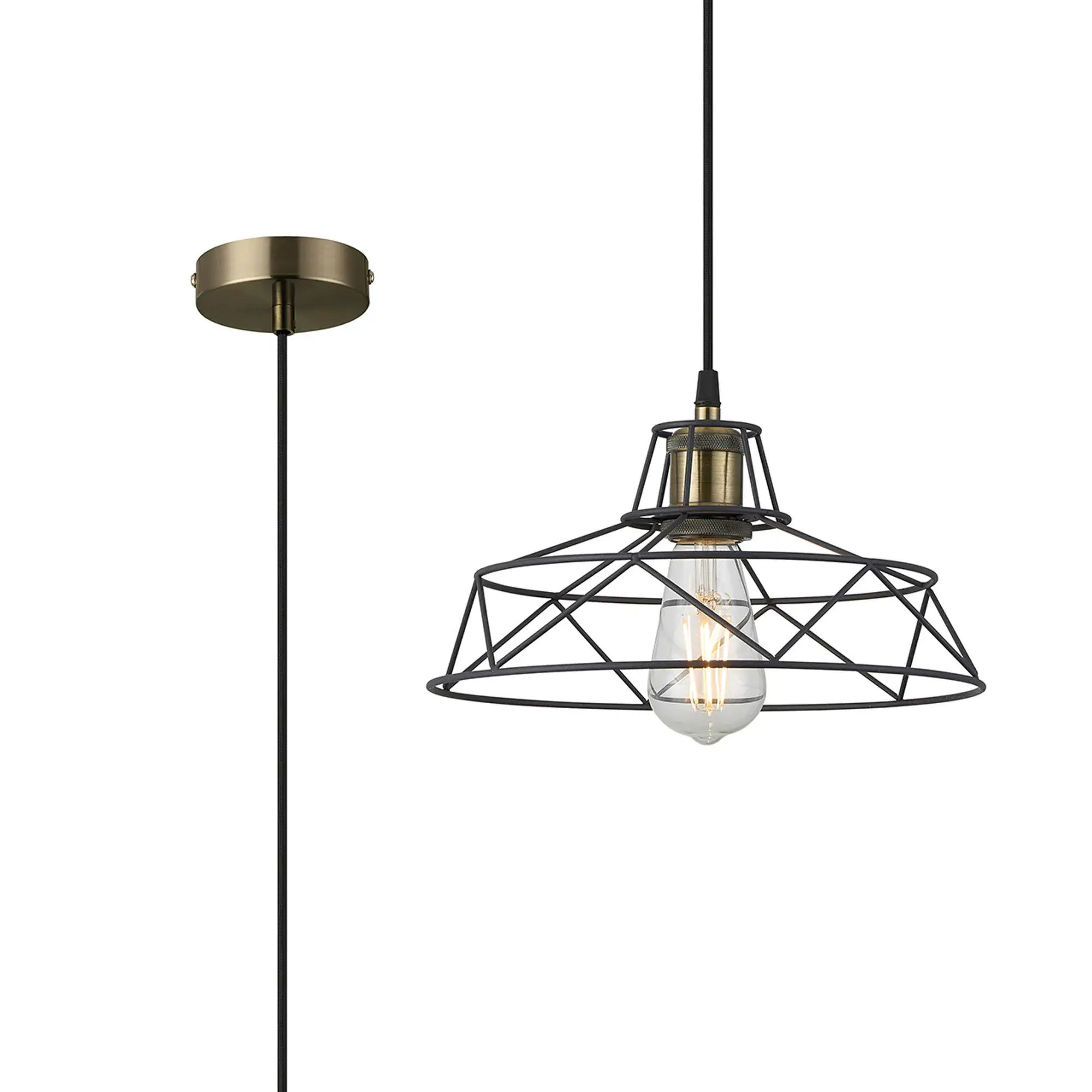 Manya 1 Light Antique Brass Effect Rounded Angled Pendant Light