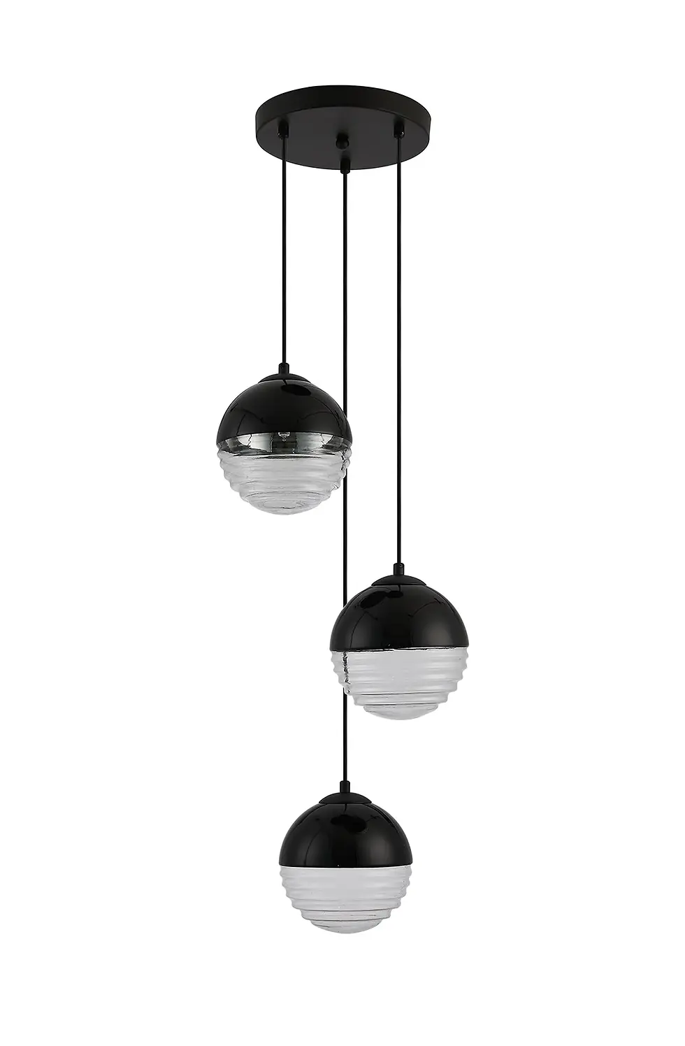 Thumbnail: Jacqueline 3 Light Black & Black Glass Spiral Pendant Light