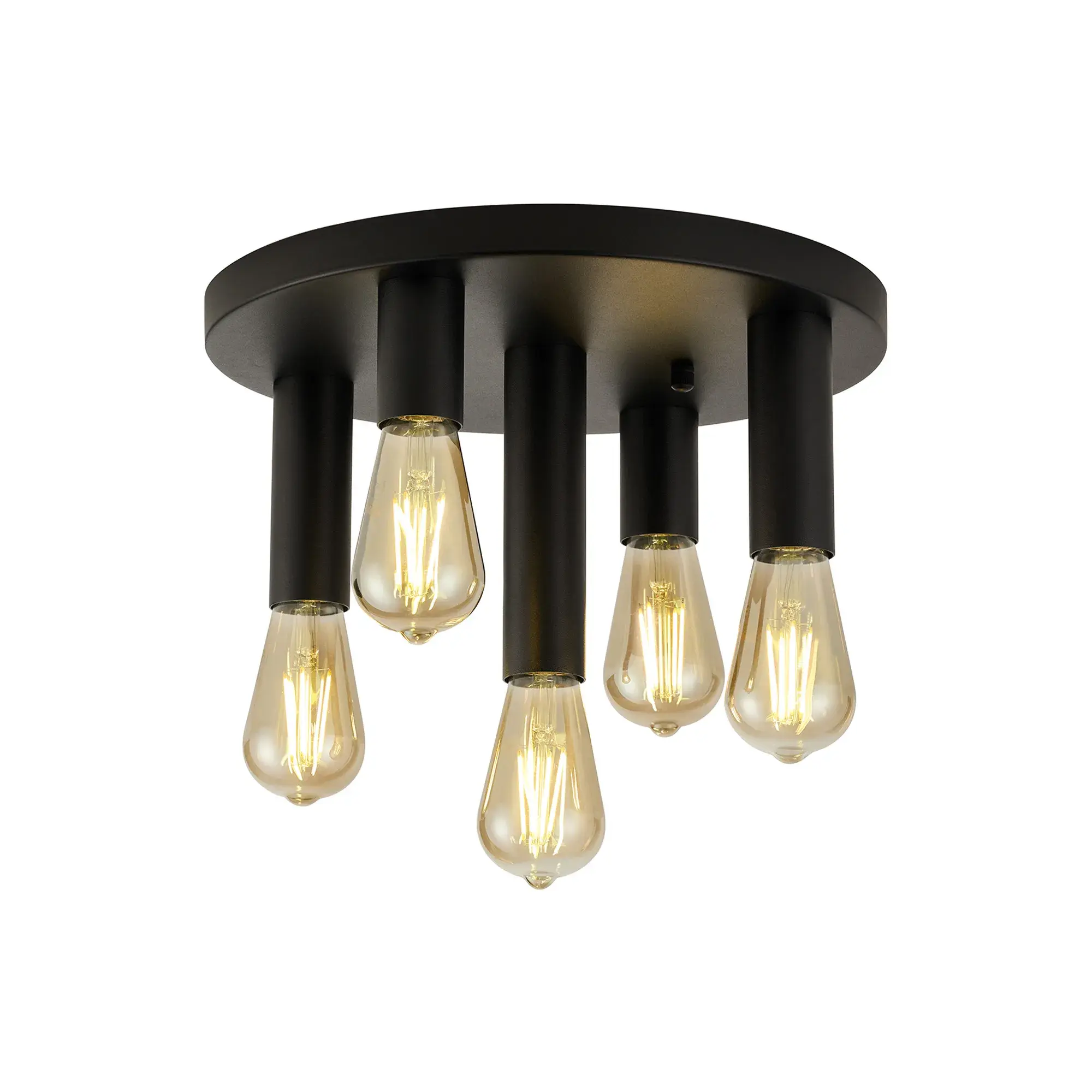 Declan 5 Light Satin Black Round Semi-Flush Ceiling Light