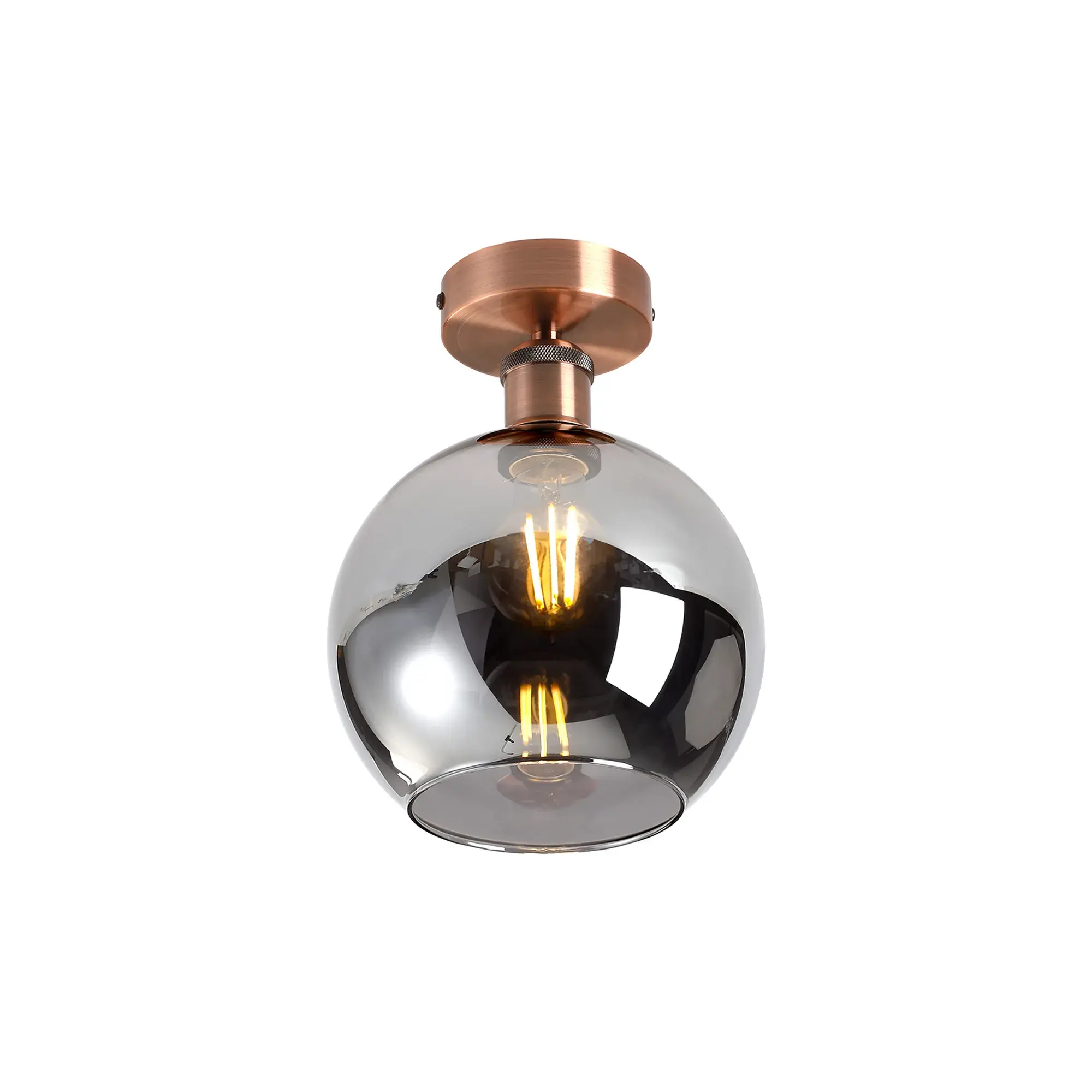 Mavis 1 Light Antique Copper & Smoked Glass Semi-Flush Ceiling Light