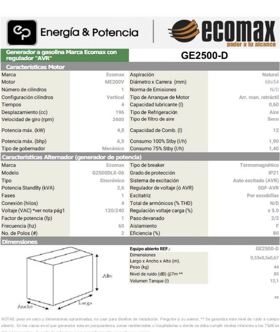 Miniatura: GENERADOR A GASOLINA ECOMAX 2500 WATTS