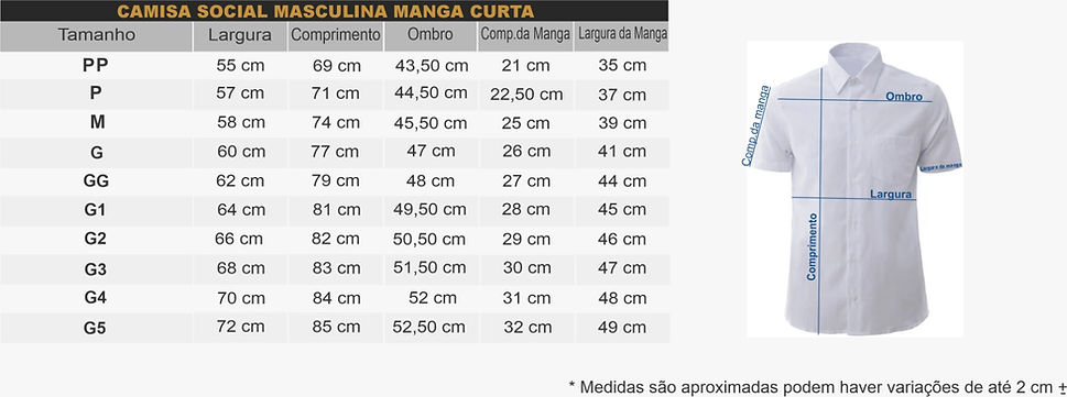 Camisa Social Masculina Manga Curta