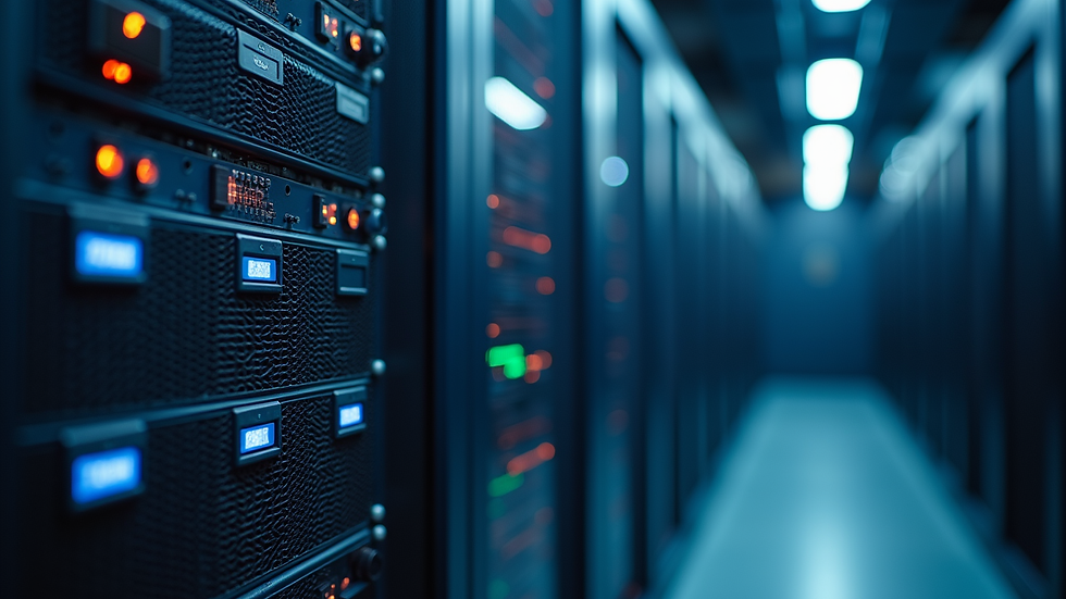 Close-up view of server hardware components in a data center