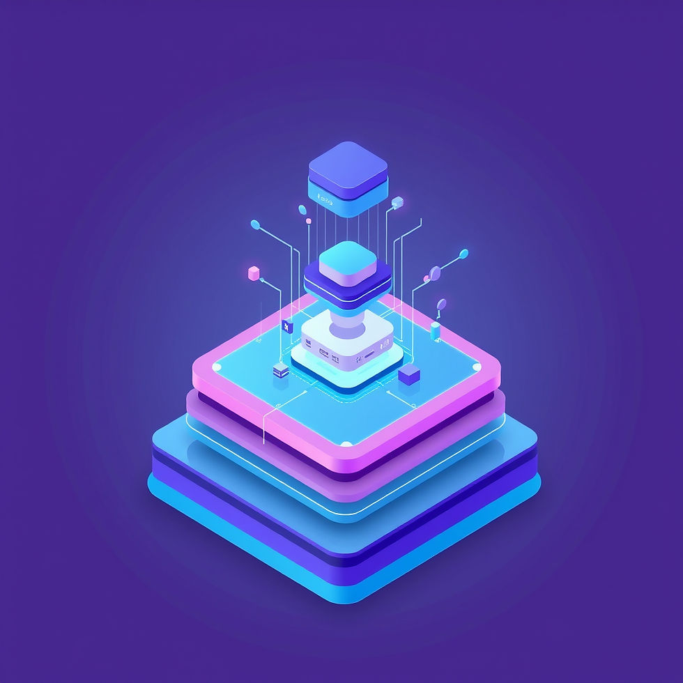 Create a premium SaaS technology illustration representing big data and analytics. Stacked