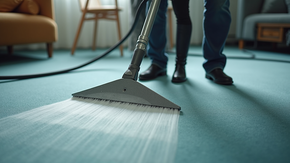 High angle view of a professional steam cleaner cleaning a carpet