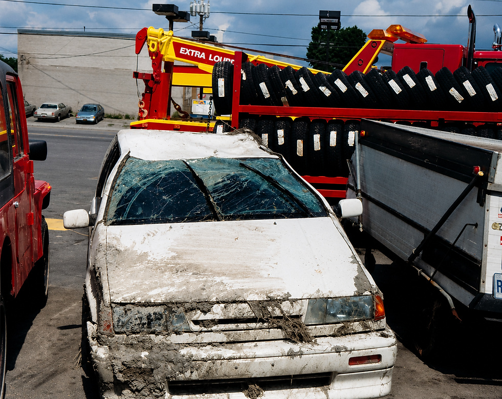Photo d’archive de l’accident de voiture de Martin Ladouceur en 1989, souvenir réel d’une période marquante liée au cas Marteen