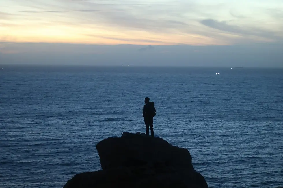 Personne contemplant l’horizon, symbolisant un accompagnement professionnel centré sur l’Être, la cohérence intérieure et la gestion des émotions