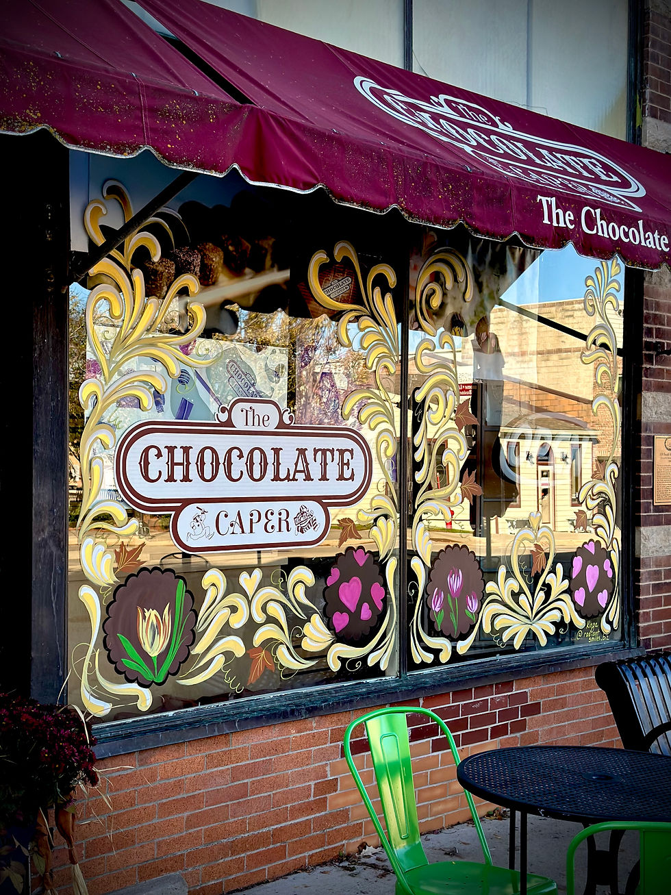 The Chocolate Caper Custom windows with their amazing chocolates incorporated into the design :)