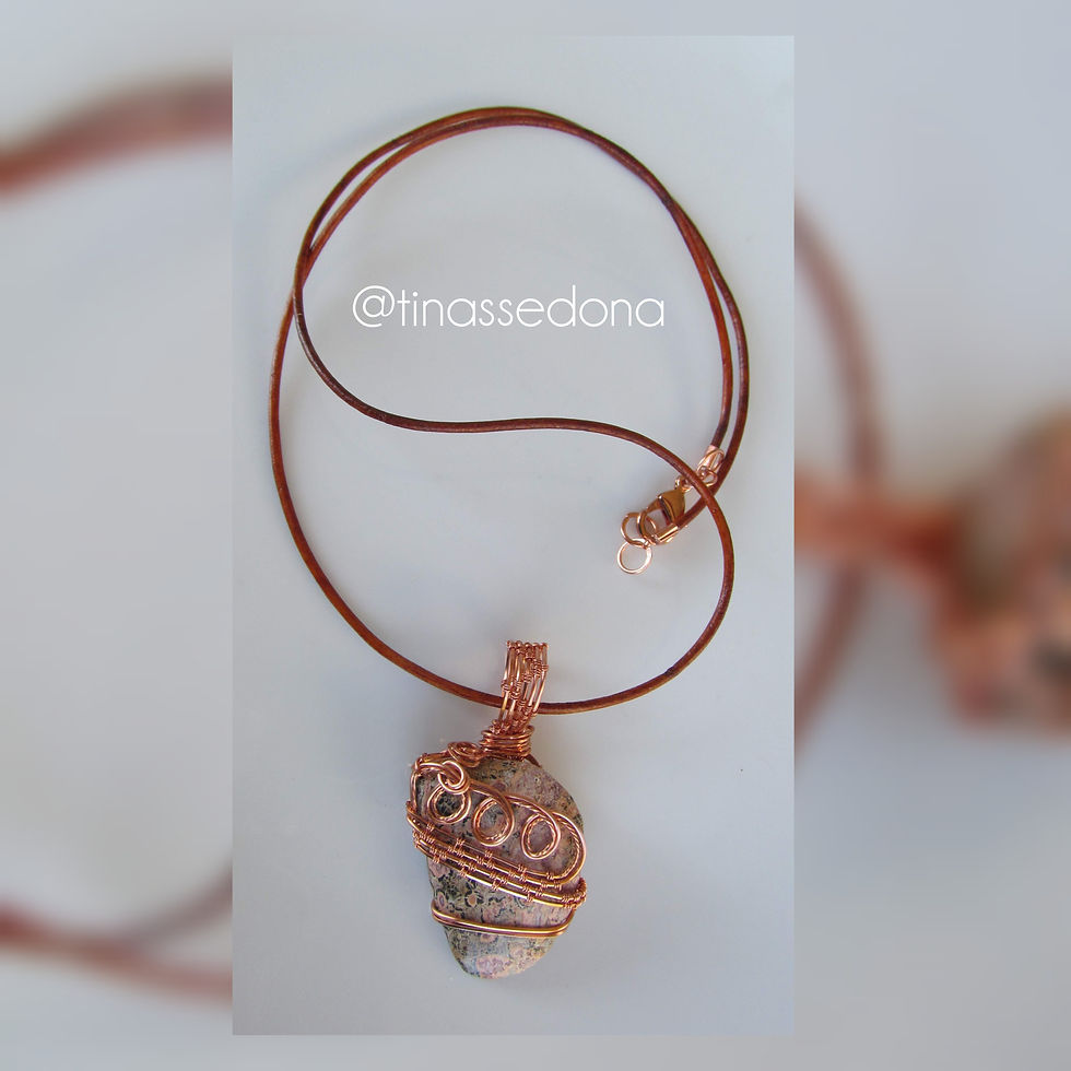 Handmade Necklace of wire wrapped leopard skin jasper