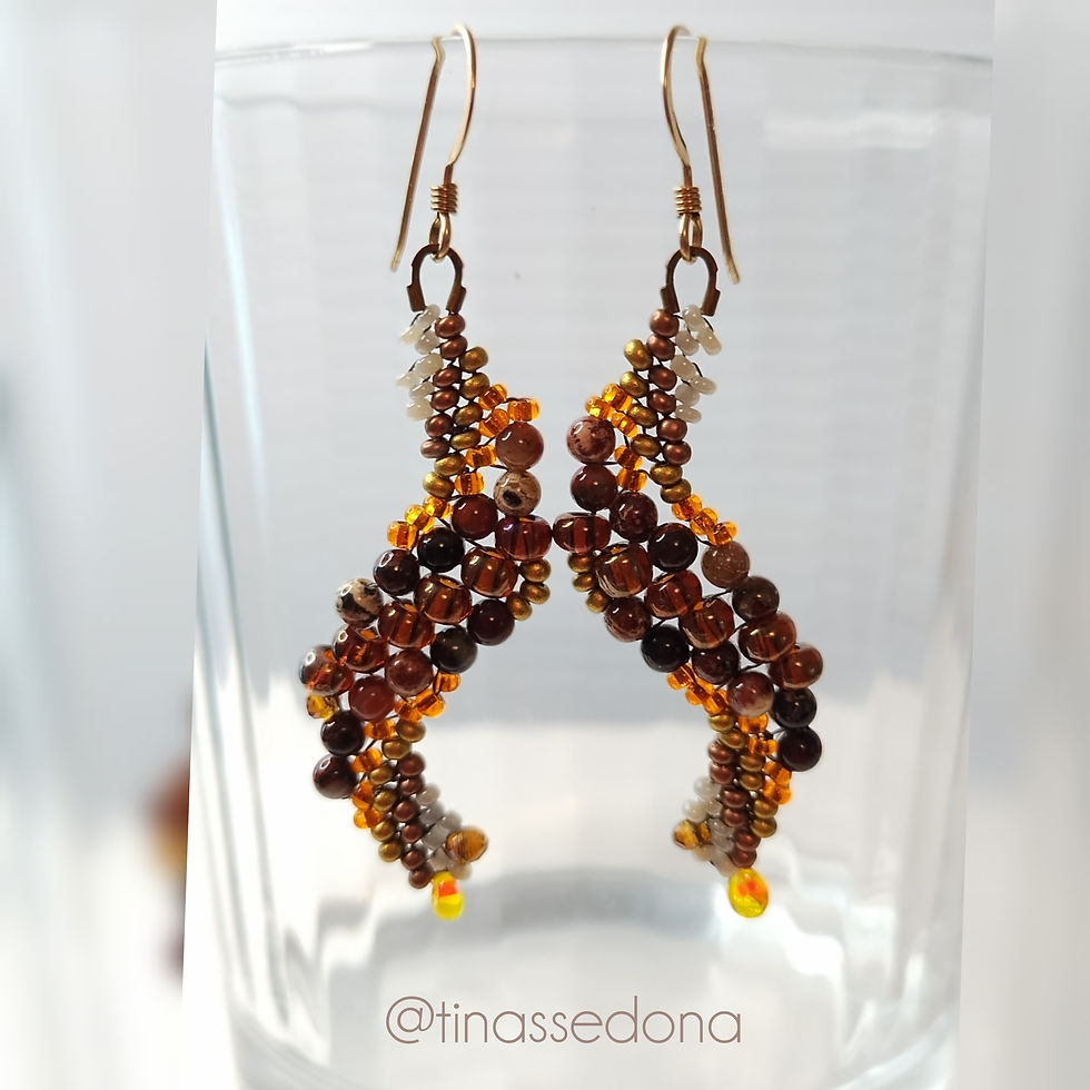 Thumbnail: Hand woven earrings of jasper glass and crystal