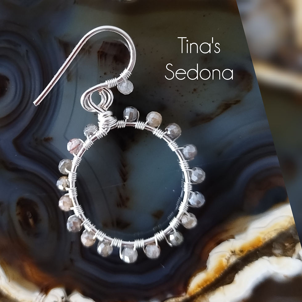 Handmade wirewrapped hoop earrings of silver wire and moonstone crystals