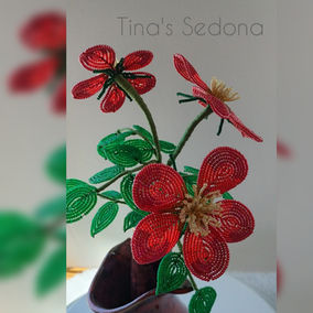 French beaded wild roses in a sculptured vase