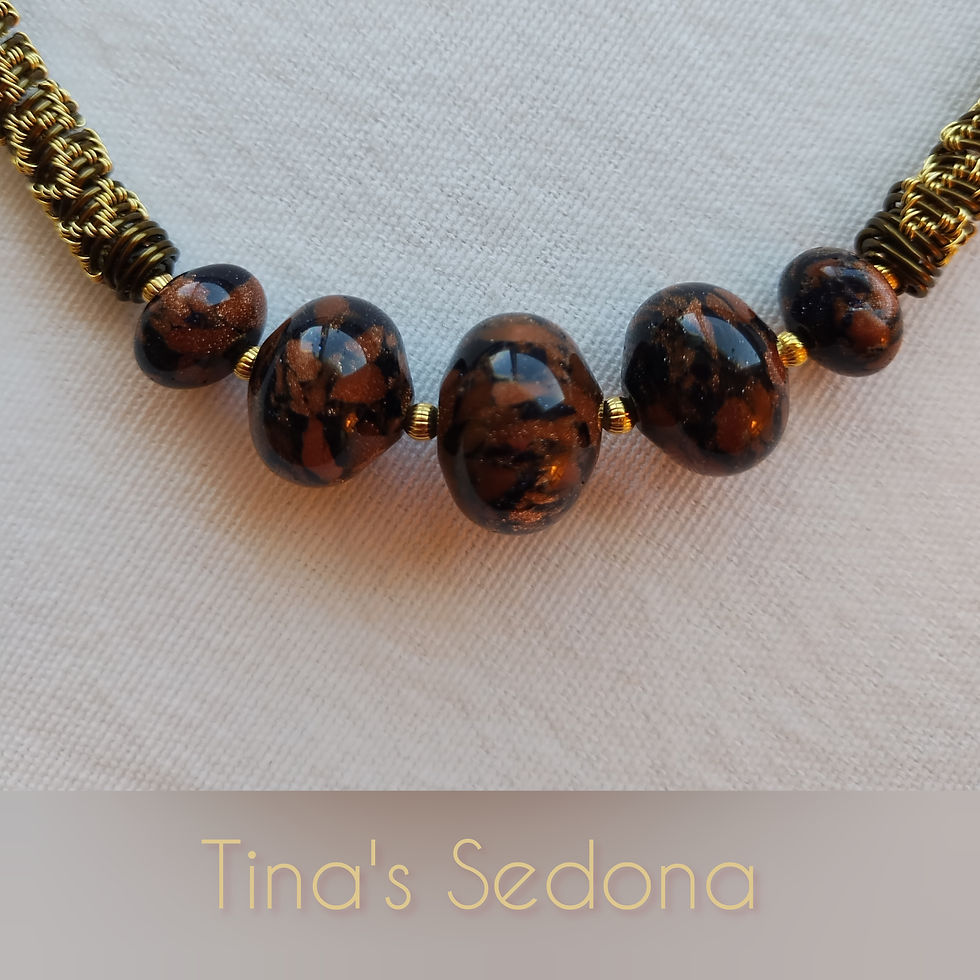 Thumbnail: necklace set of goldstone and red jasper nuggets