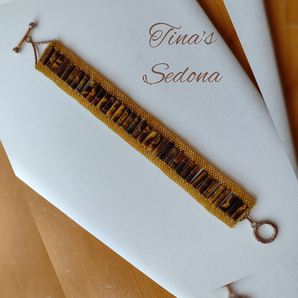 Handwoven bracelet of Tiger Eye & glass