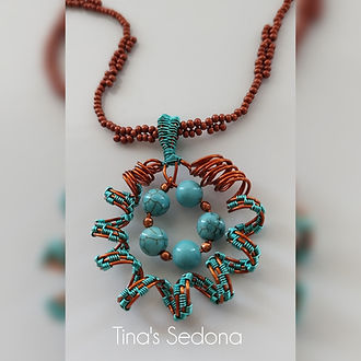 bronze and turquoise wire wrapped pendant -j SOLD!