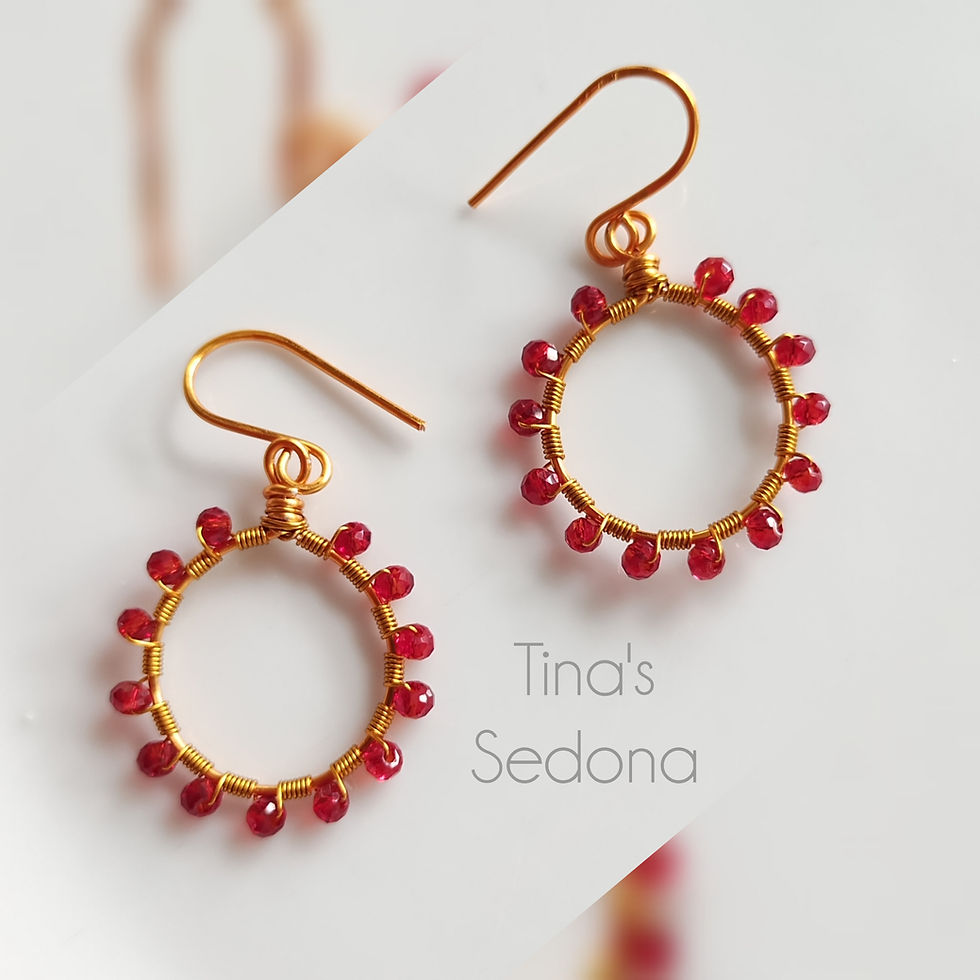 Bronze Red Glass Hoop Earrings 1-1/2 in
