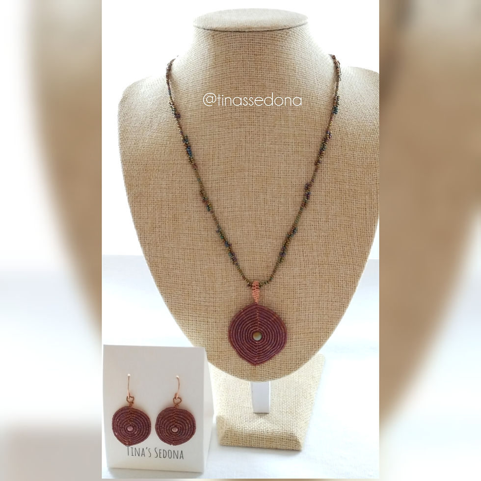 Hand woven earthtone nutmeg bead necklace & earrings