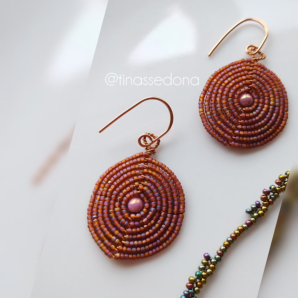 Thumbnail: Hand woven earthtone nutmeg bead necklace & earrings