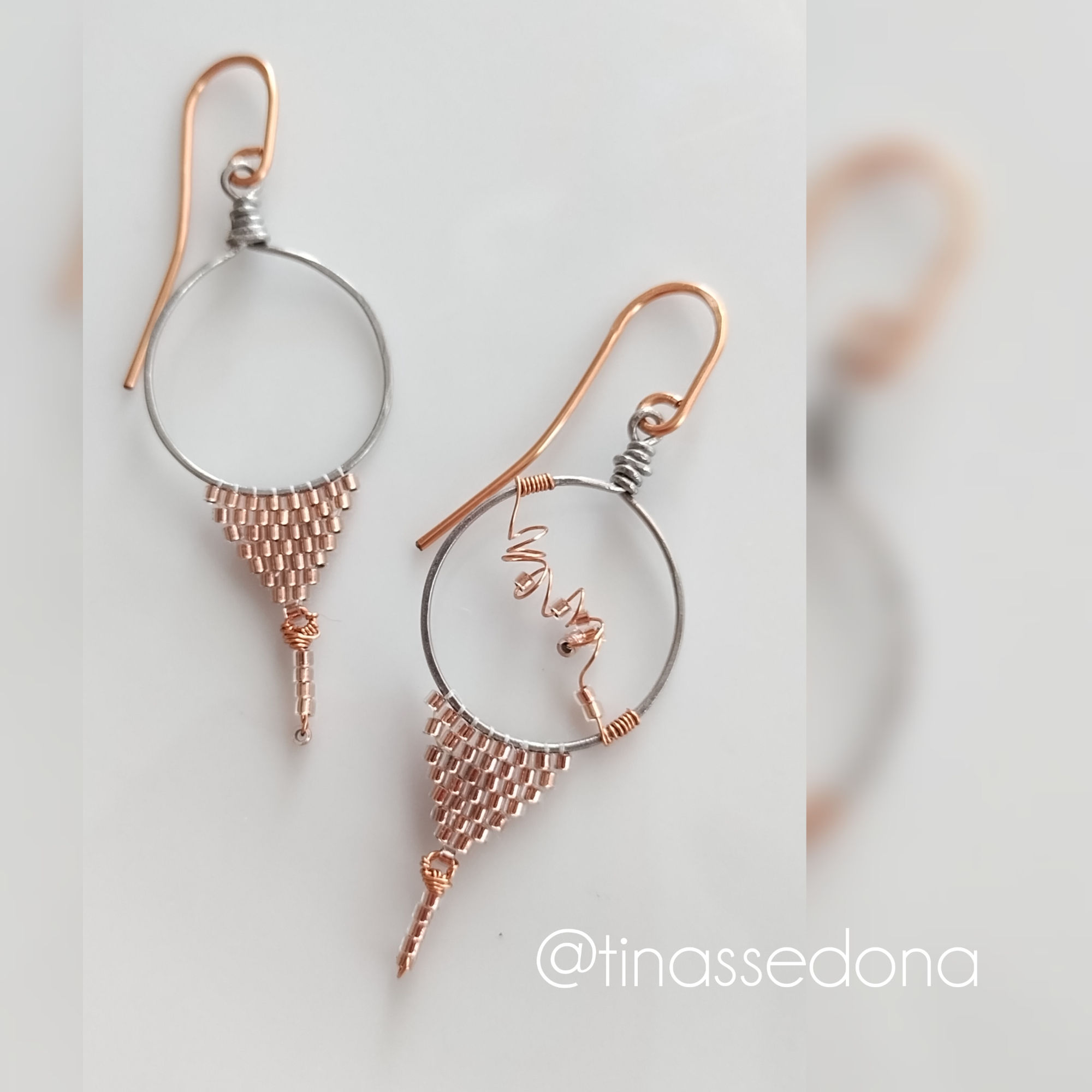 Copper Beaded Gun Metal Hoops 2 - 1/2 in
