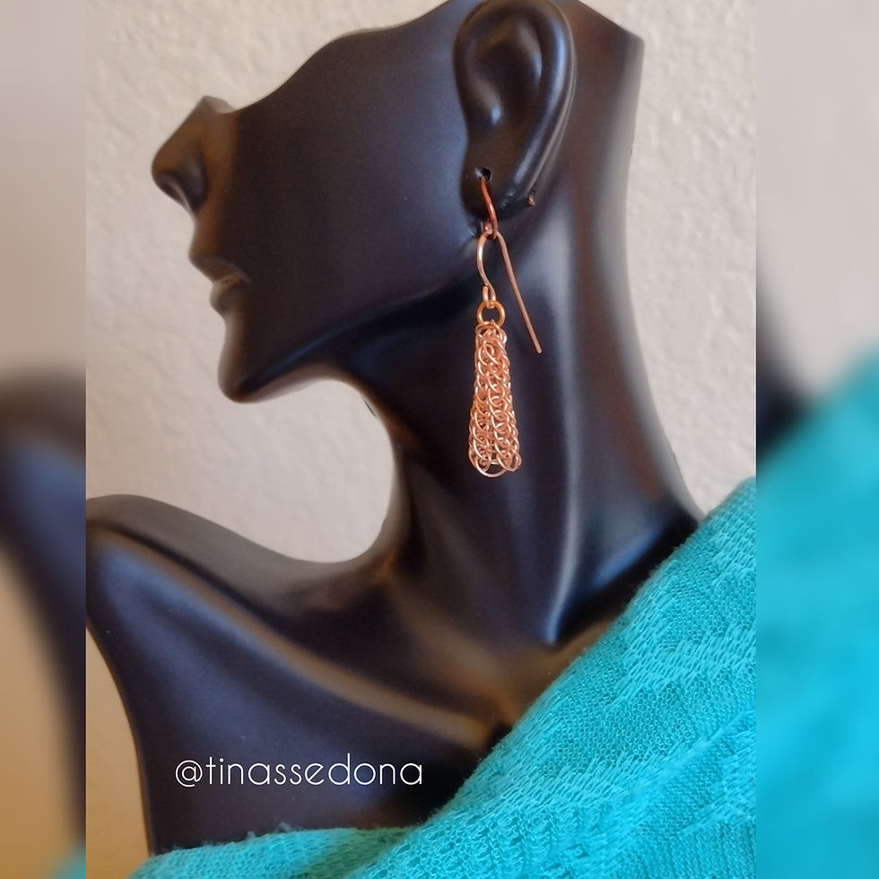 Thumbnail: Hand woven earrings of knitted copper