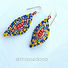 French Beaded leaf earrings of bold primary colors