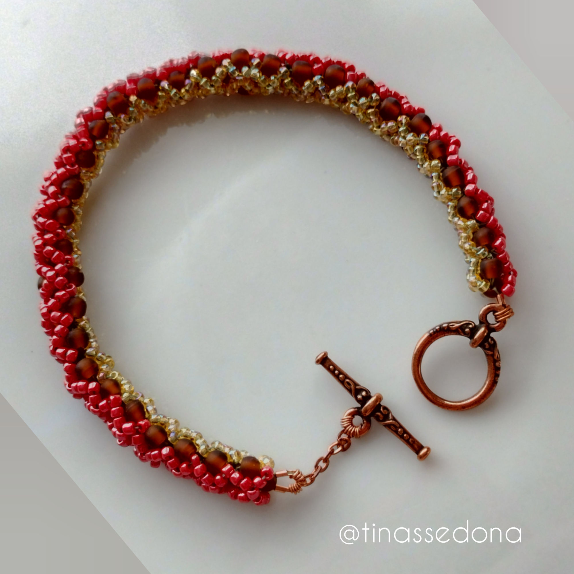 Raspberry And Pale Yellow Hand Woven Glass Bracelet 7 -1/2 in