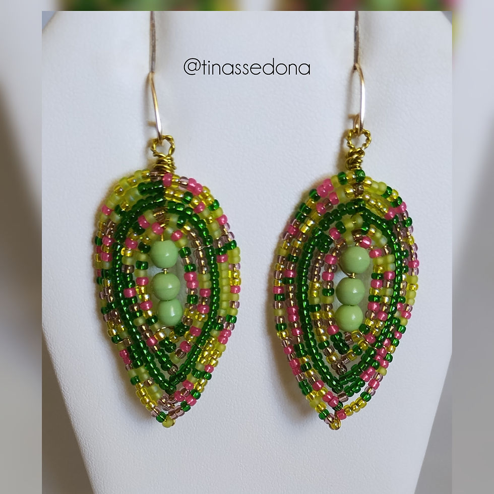 French Beaded teardrop earrings of pink yellow green