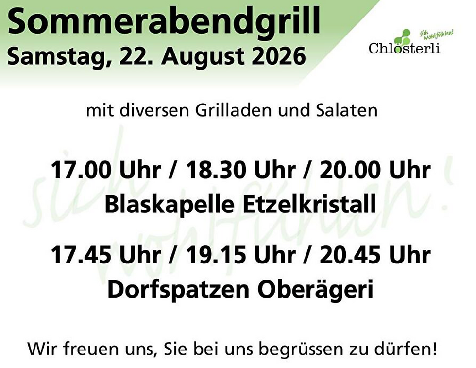 Dorfrundgang Unterägeri Südost und Sommerabendgrill im Chlöstli (Village Tour Unterägeri and Summer Evening Grill at Chlösterli)