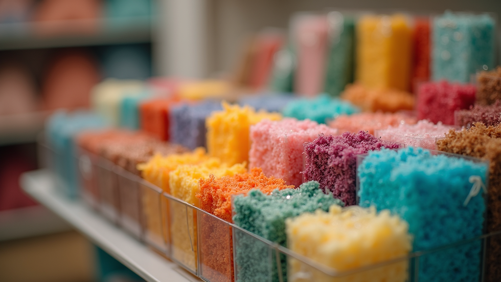 Close-up view of a colorful product display in an online store