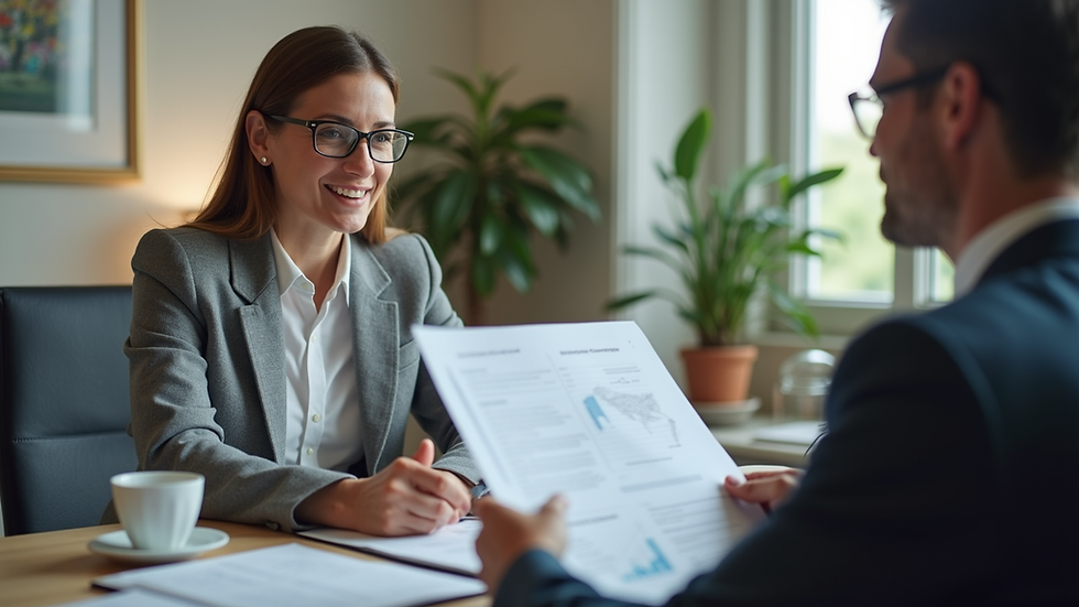 Eye-level view of a financial advisor explaining retirement plans to a client