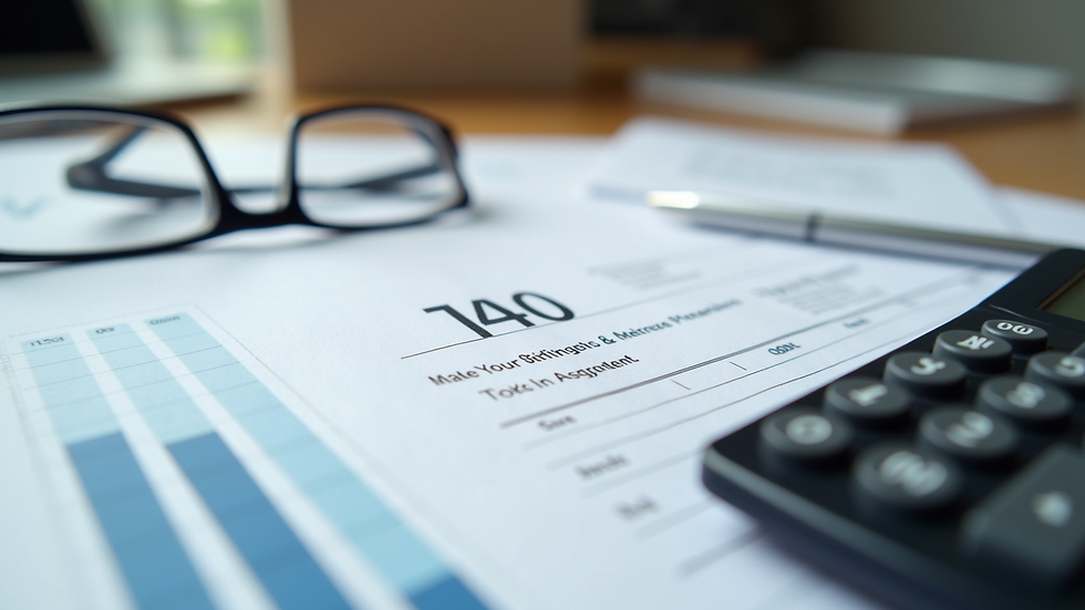 Close-up view of tax documents and calculator on a desk