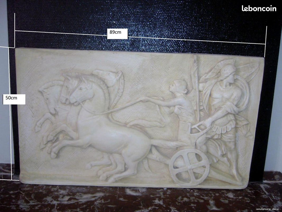bas relief  char avec chevaux 90X50cm Patiné