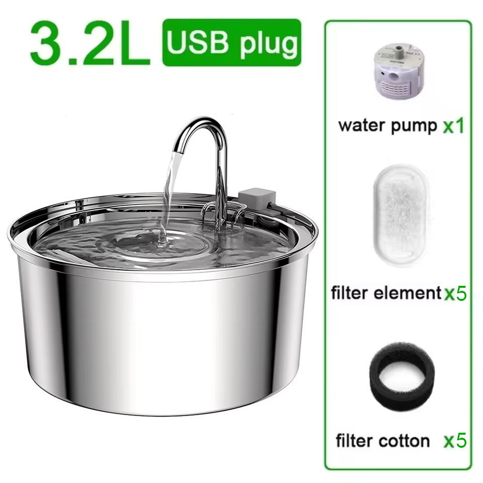 Thumbnail: Automatic Cat Water Fountain Stainless Steel Pet Fountain Dog Water Dispenser Wi