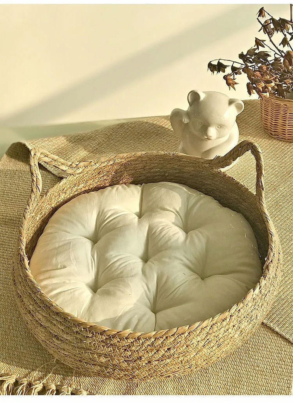 Thumbnail: Pure Handwoven Rattan Cat Bed Basket with Washable Cushion