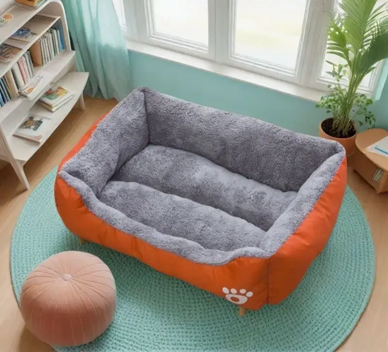 Thumbnail: Breathable Cotton Pet Bed Mat & Cozy Cat/Dog Nest House (Striped)