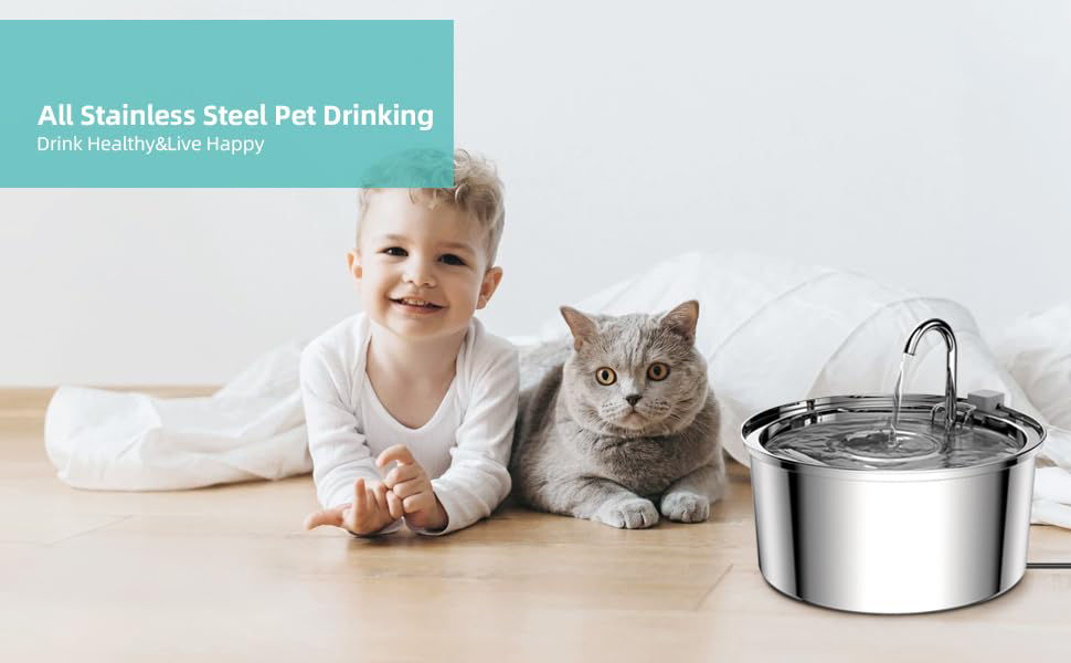 Thumbnail: Automatic Cat Water Fountain Stainless Steel Pet Fountain Dog Water Dispenser Wi