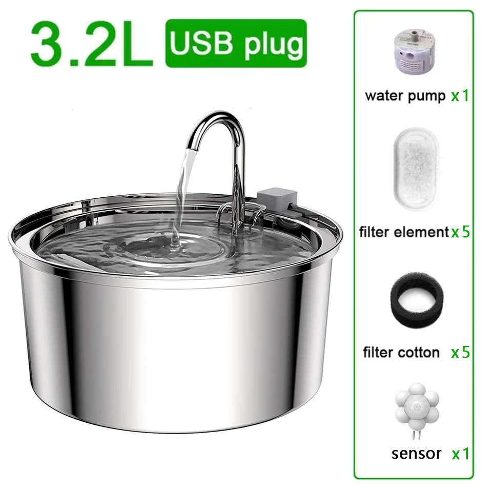 Thumbnail: Automatic Cat Water Fountain Stainless Steel Pet Fountain Dog Water Dispenser Wi