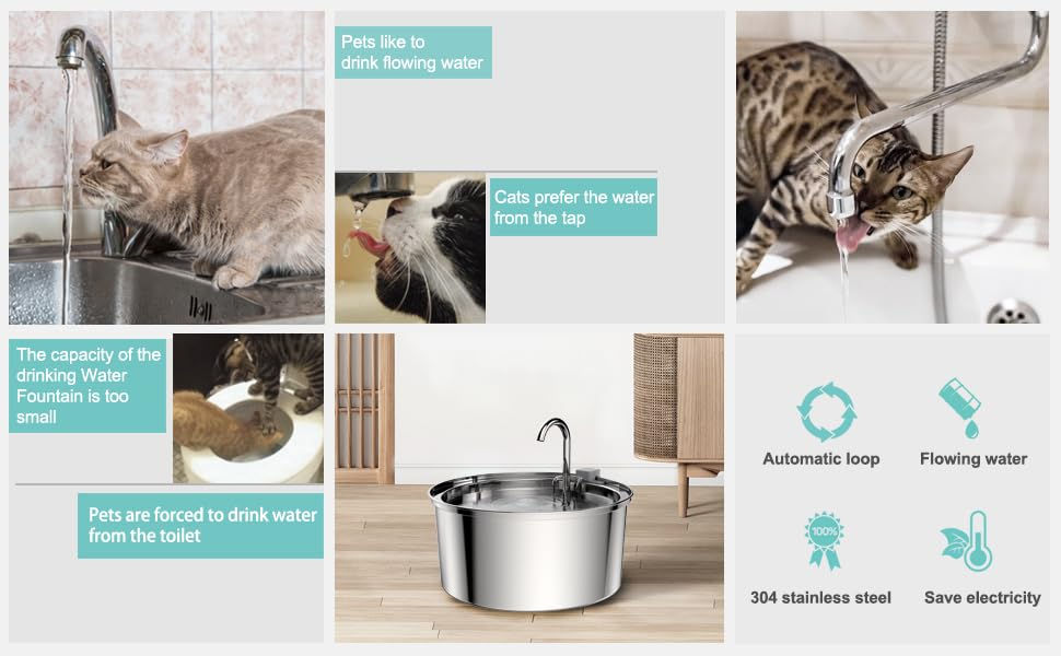 Thumbnail: Automatic Cat Water Fountain Stainless Steel Pet Fountain Dog Water Dispenser Wi
