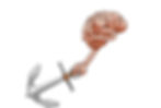 Anchoring Bias . An anchor is connected to a brain-shaped rope against a white background, symbolizing the weight of thought or mental burden.