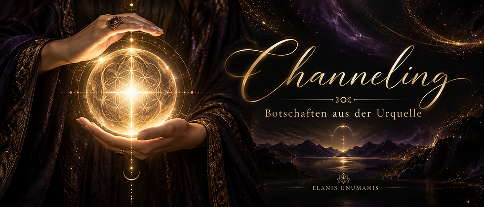 Channeling-Bunner von Elanis Unumanis mit goldener Blume des Lebens und Botschaften der Urquelle