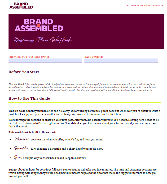 Brand Assembled - Business Plan Workbook