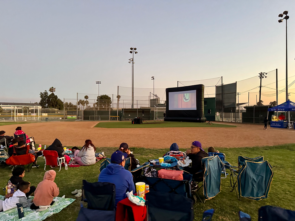 High angle view of a projection screen set up at a baseball field